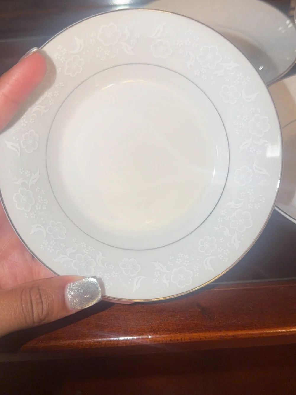 5pc Elegant White Floral Rim Porcelain Salad Plate